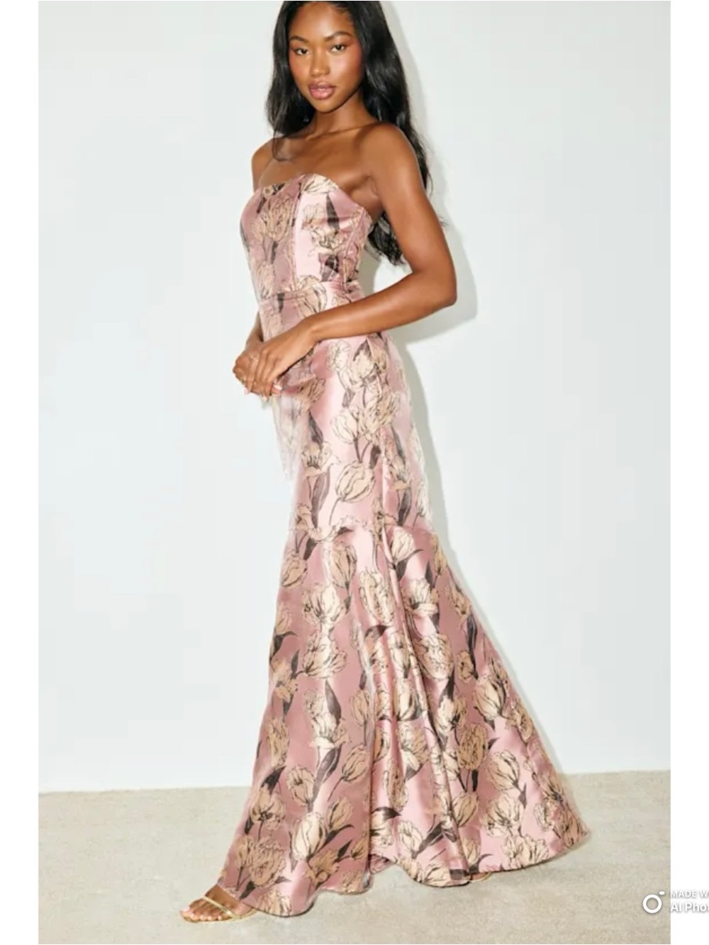 Lulus Large Gowning Around Mauve Floral Jacquard Strapless Maxi Dress NWT Formal - Picture 10 of 15